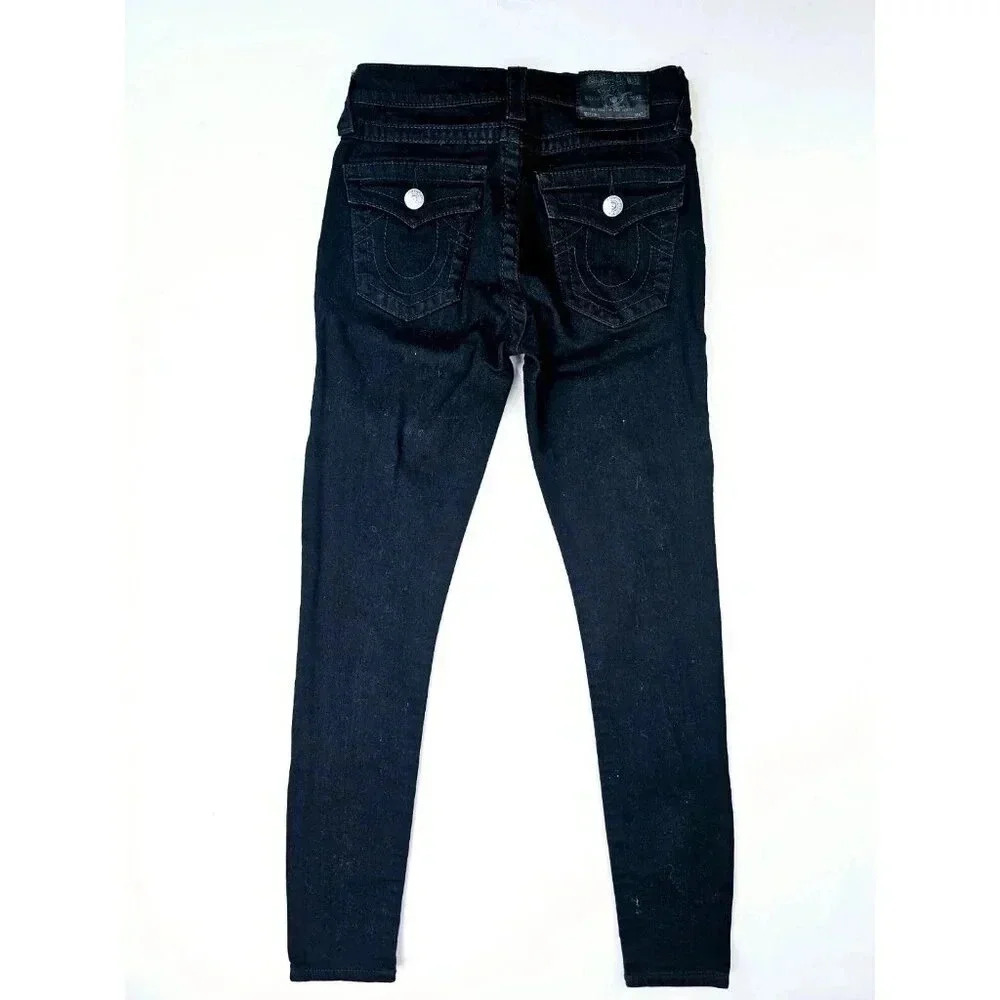 True Religion Size 26X28 Women Black Factory Distressed Sequin Halle Denim Jeans